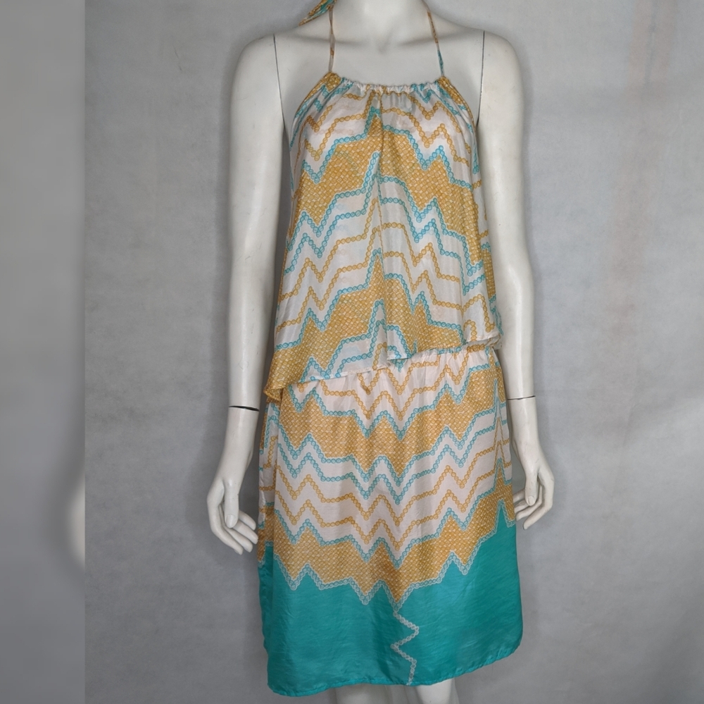 Halter Top Silk Dress Womens L Tie Glam Colorful
